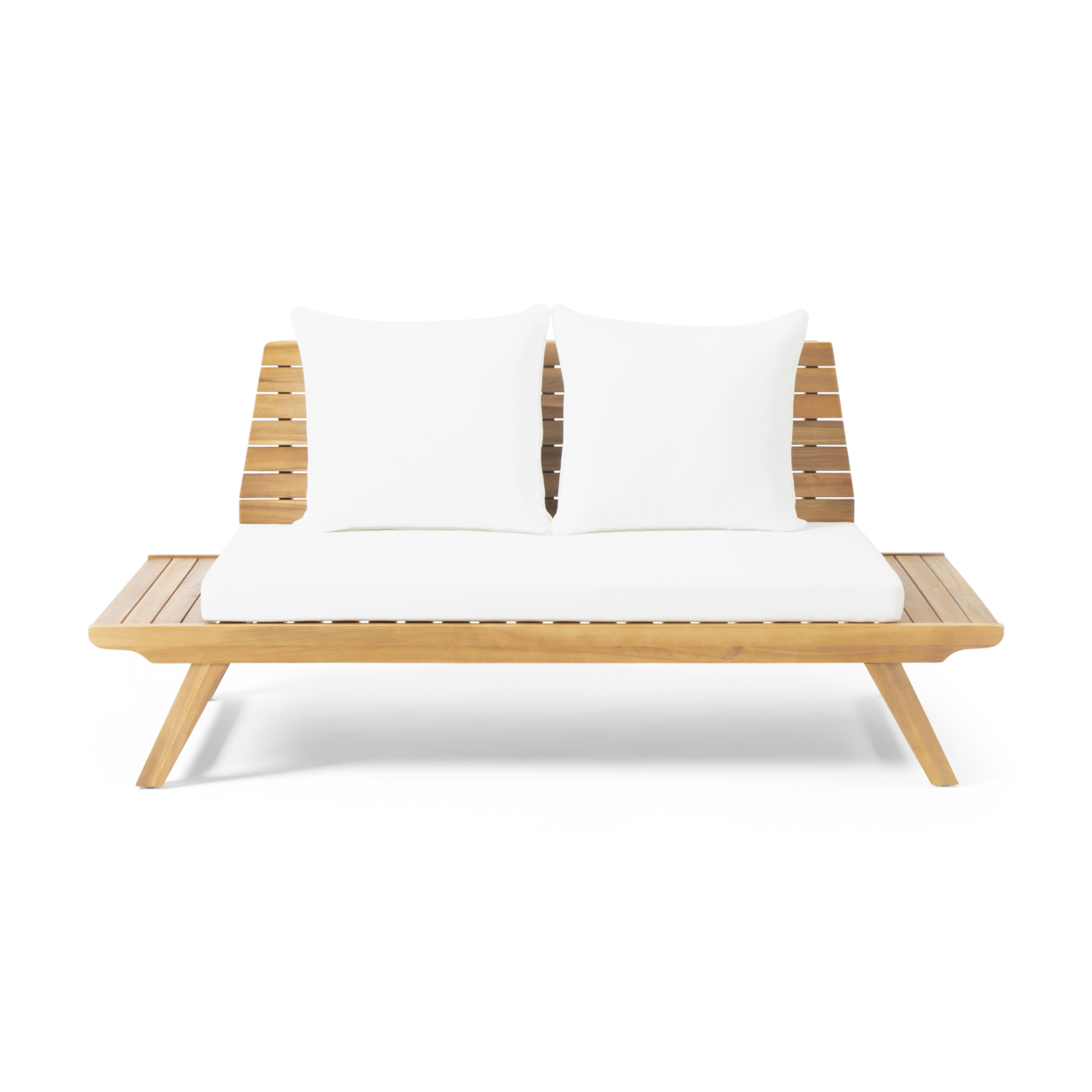 Kailee Outdoor Wooden Loveseat With Cushions - Teak Finish + White