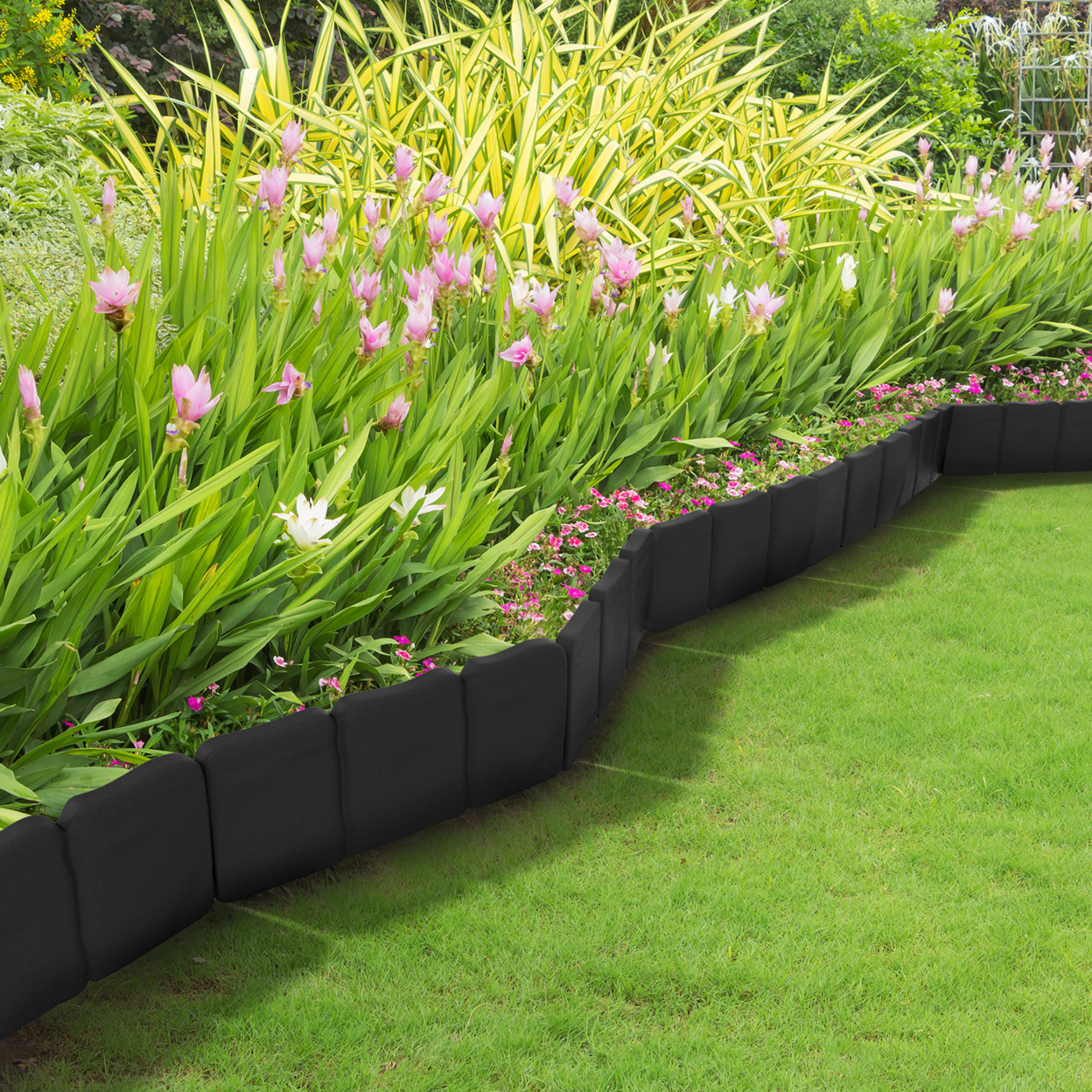 8 Feet Black Faux Stone Rock Look Flower Bed Border Garden Weatherproof Decorative Plastic Edging