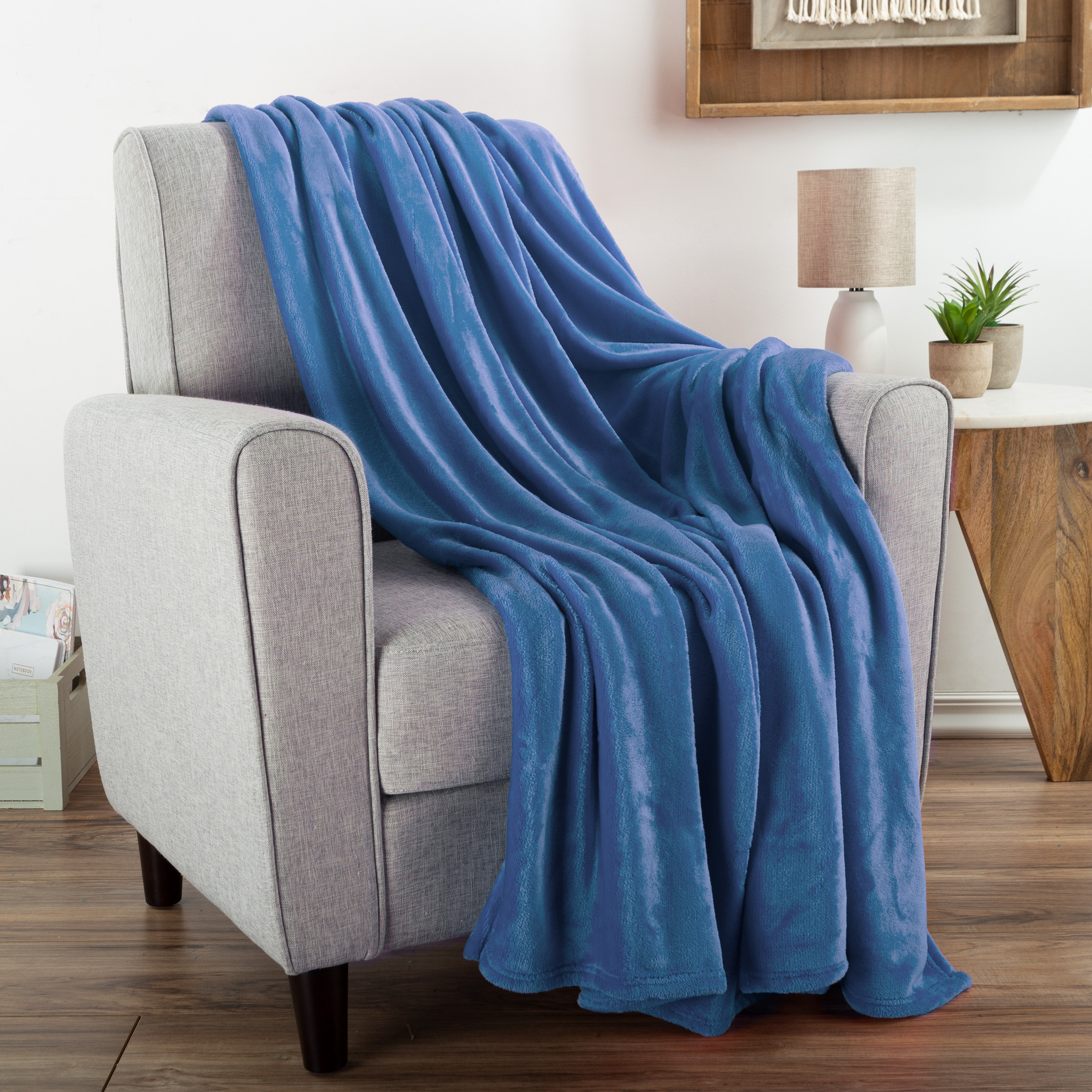 Fleece Throw Blanket- For Couch, Home Décor, Sofa & Chair- Oversized 60” X 70”- Lightweight, Soft & Plush Microfiber - Blue