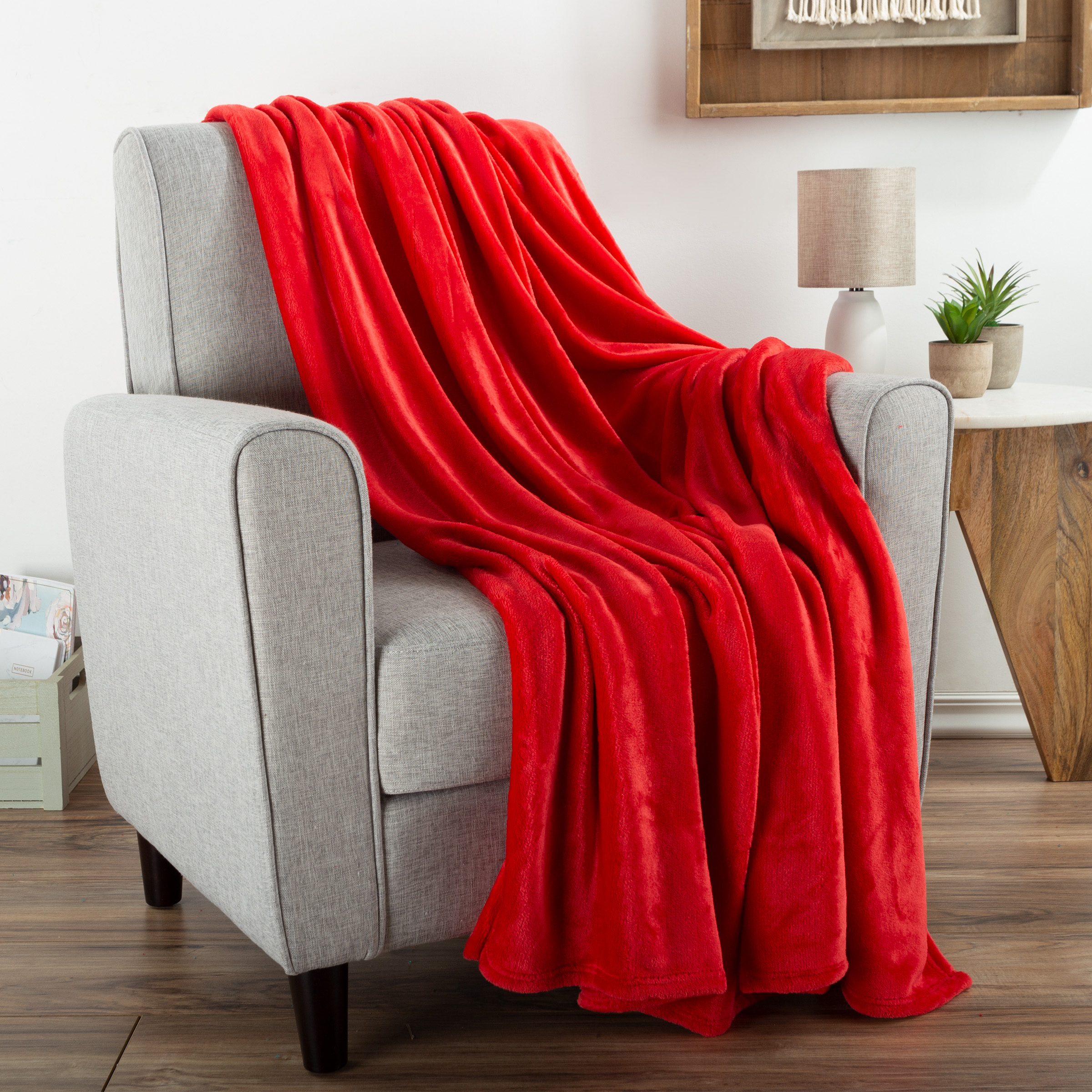 Fleece Throw Blanket- For Couch, Home Décor, Sofa & Chair- Oversized 60” X 70”- Lightweight, Soft & Plush Microfiber - Crimson Red