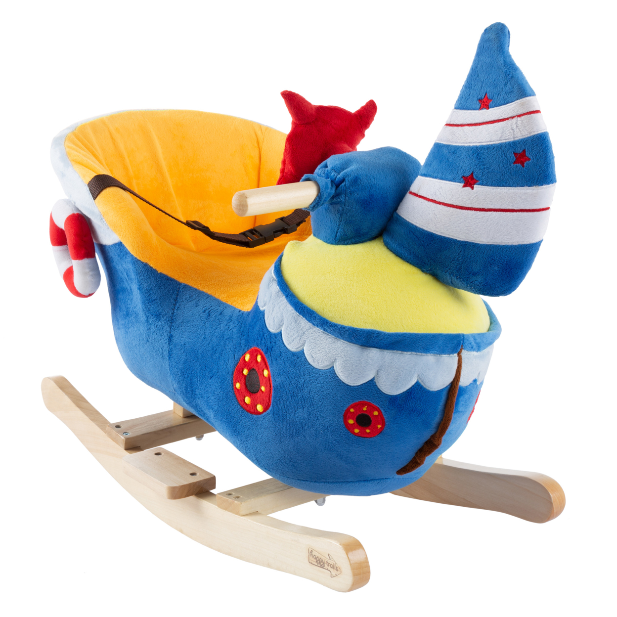 Boat Rocker Toy-Kids Ride On Soft Fabric Covered Wooden Rocking Ship-Neutral Design For Any Nursery