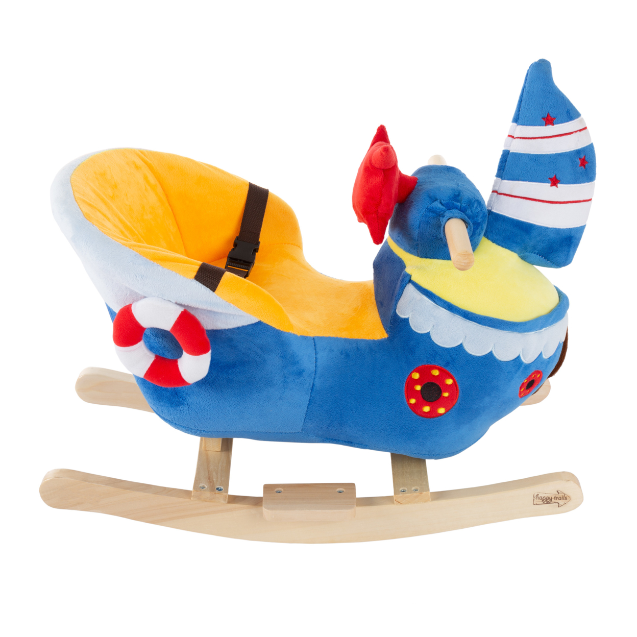 Boat Rocker Toy-Kids Ride On Soft Fabric Covered Wooden Rocking Ship-Neutral Design For Any Nursery