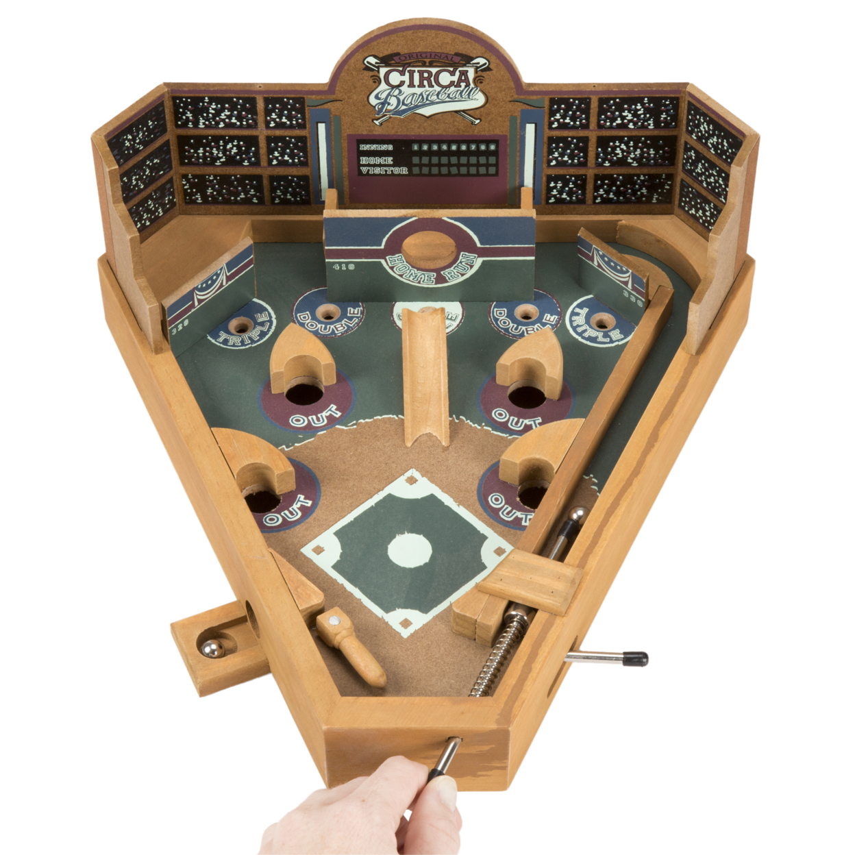 Baseball Pinball Tabletop Skill Game - Classic Miniature Wooden Retro Sports Arcade Desktop Toy