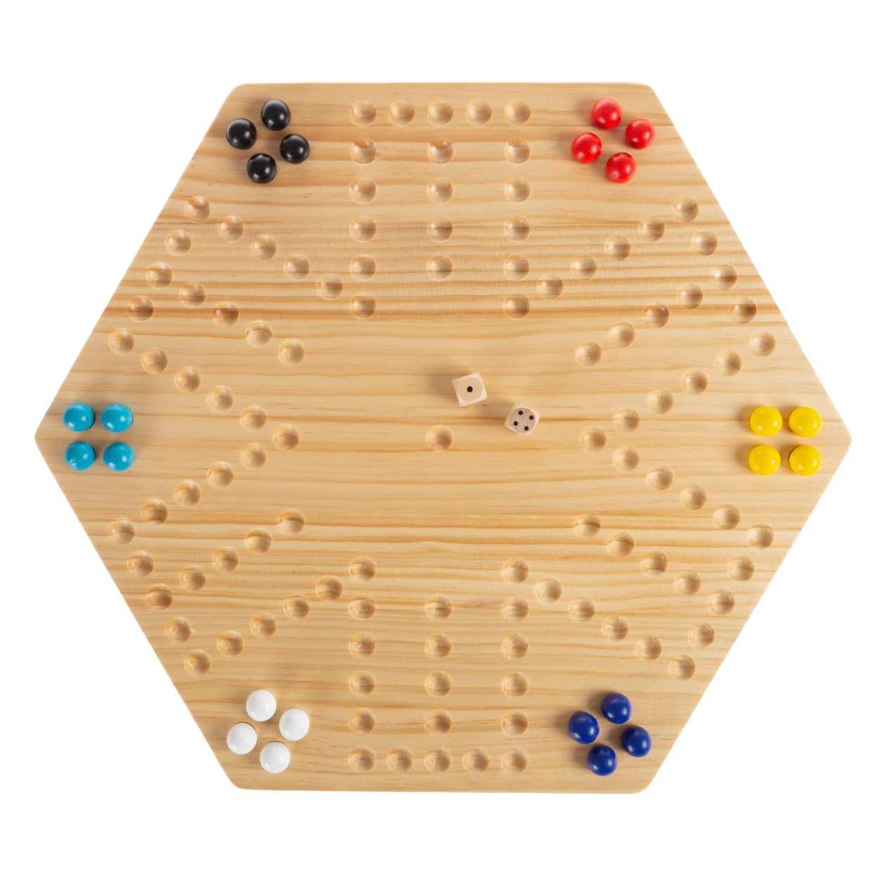Classic Wooden Strategic Thinking Game Complete Set With Board, 24 Colored Marbles, 2 Dice- Fun
