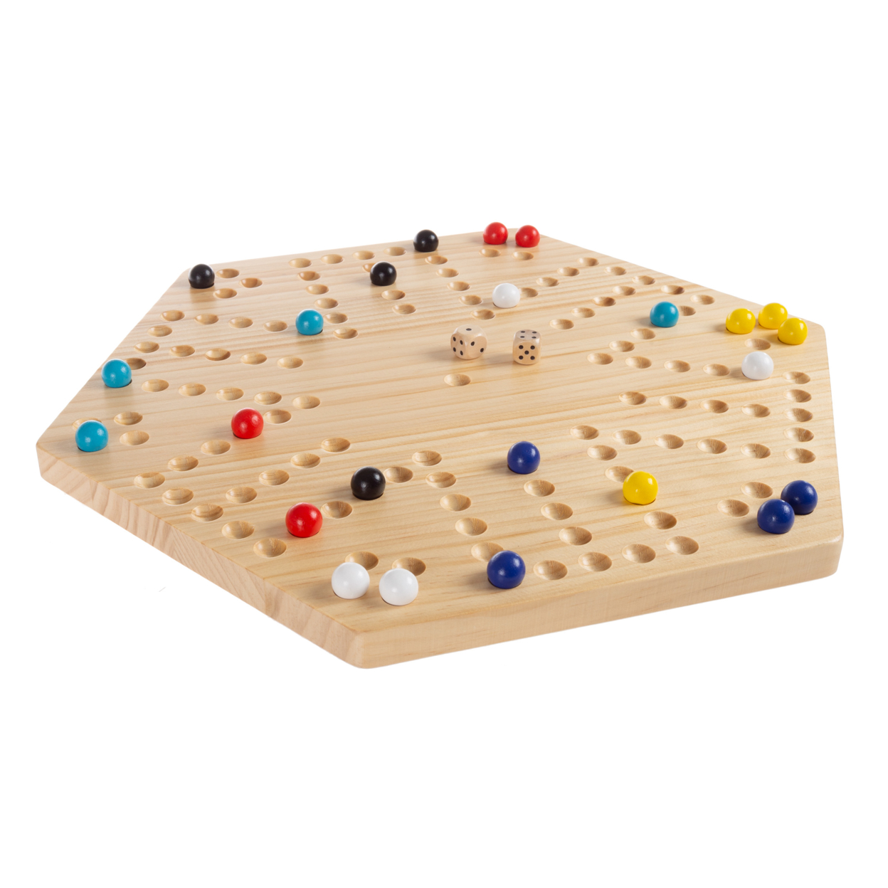 Classic Wooden Strategic Thinking Game Complete Set With Board, 24 Colored Marbles, 2 Dice- Fun