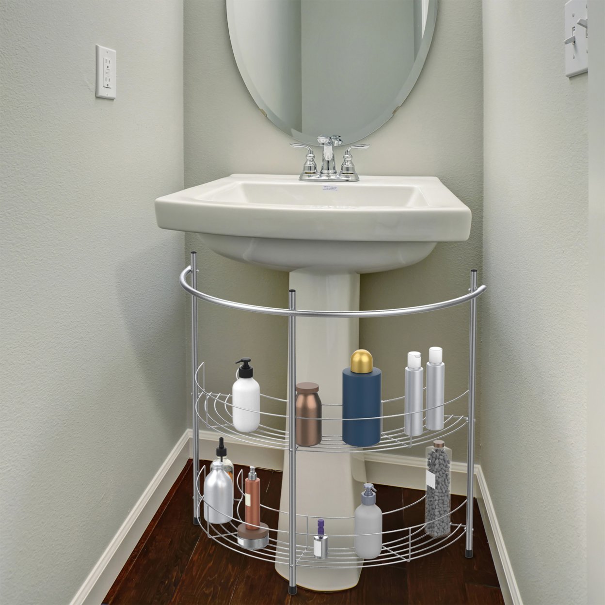 Pedestal Sink Organizer Compact Under The Sink Rack With 2 Storage Shelves And Towel Holder