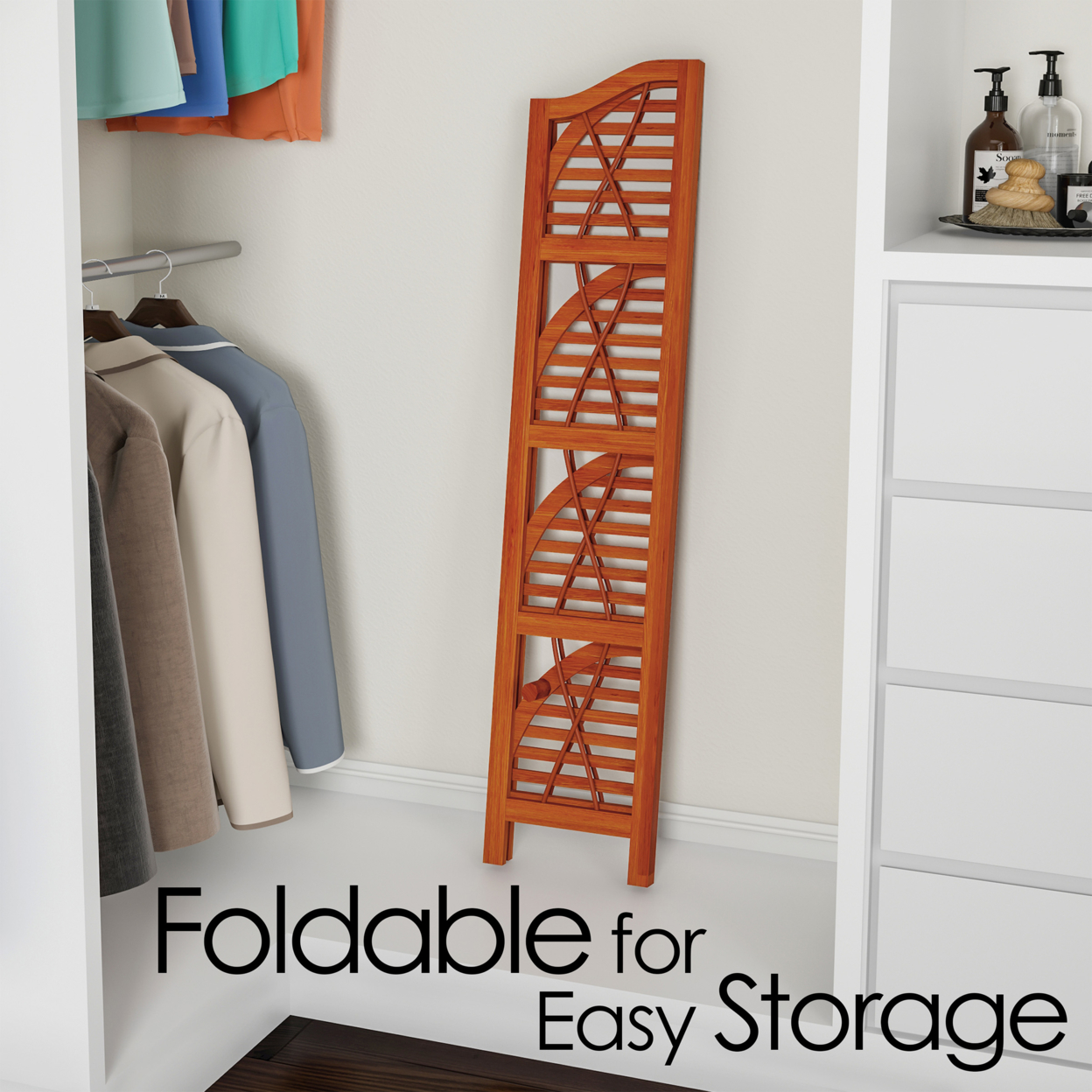 Folding Corner Shelf- 4 Tier Wooden Bookcase- For Display Shelving For Living Room, Bathroom, Kitchen Or Office