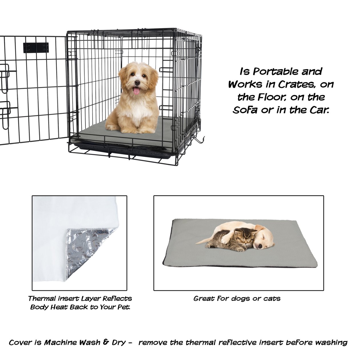 Self Warming Pet Crate Pad- Self Heating Thermal Bed Liner For Dogs, Cats, Pets 36 X 24