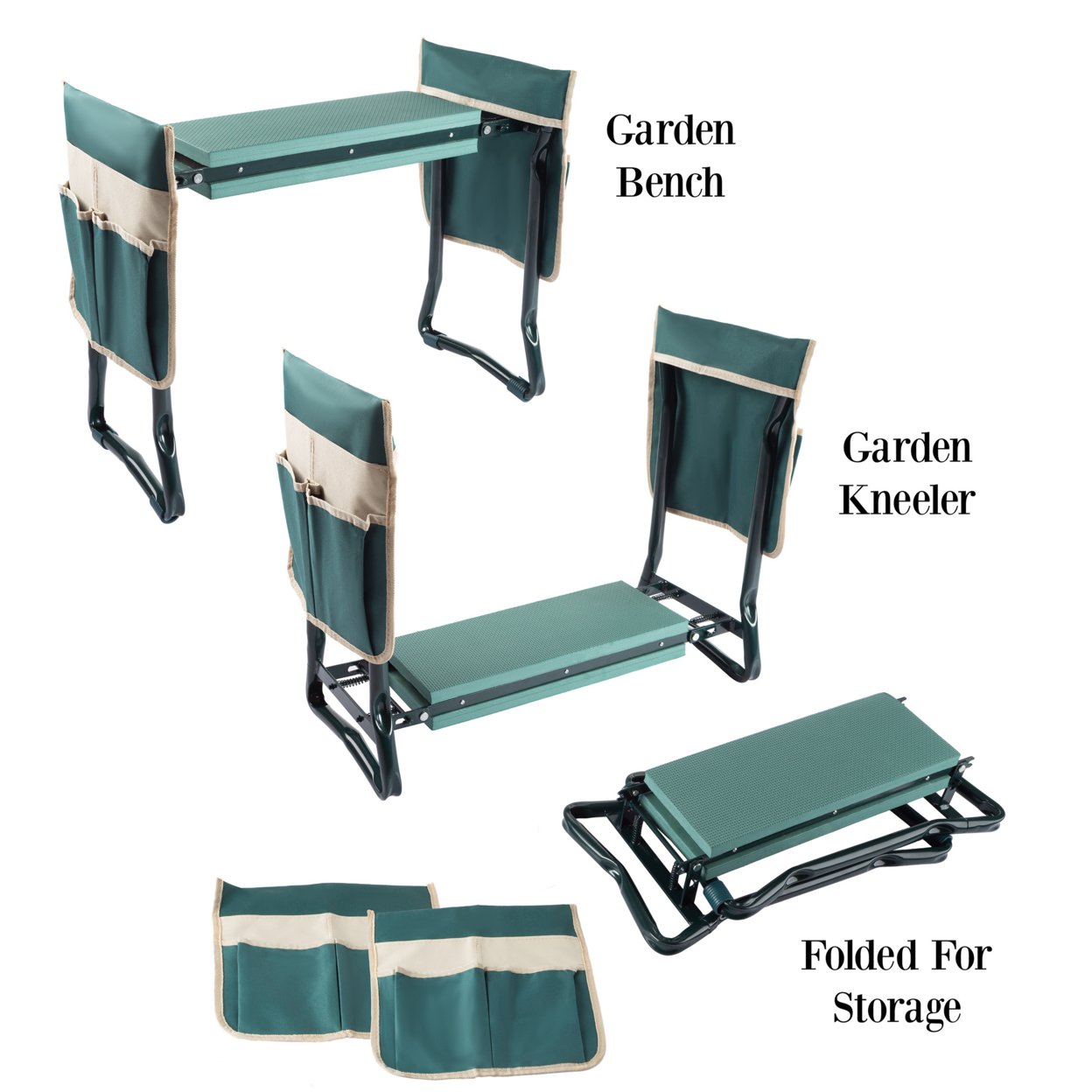 Gardening Kneeling Bench- Foldable Foam Pad Stool For Kneelers- 2 Tool Pouches & Handles Gardening Yardwork