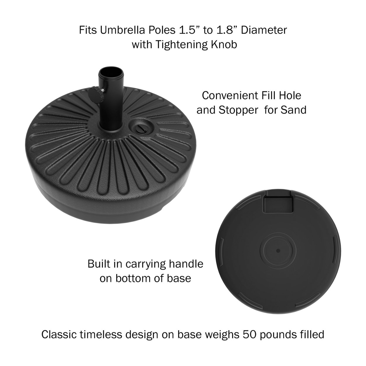 Patio Umbrella Base Weighted Round Umbrella Holder- Fill With Sand - For Use Outdoors On Decks, Balconies Or Poolside