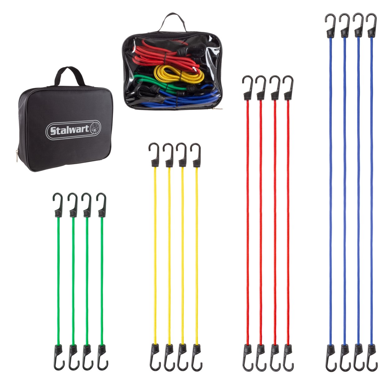 16 Piece Bungee Cord Set- Assortment Of 4 Sizes With Storage Bag-Tie Downs With Hooks For Trucks, Trailers