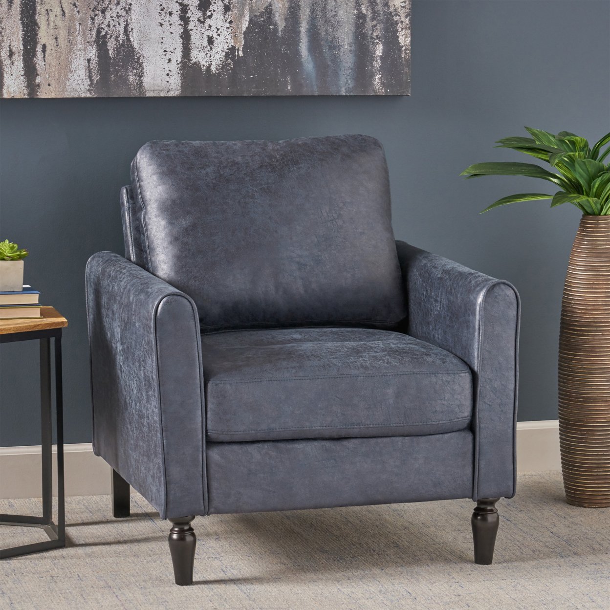 Bunny Contemporary Club Chair With Plush Microfiber Cushions - Navy Blue + Black