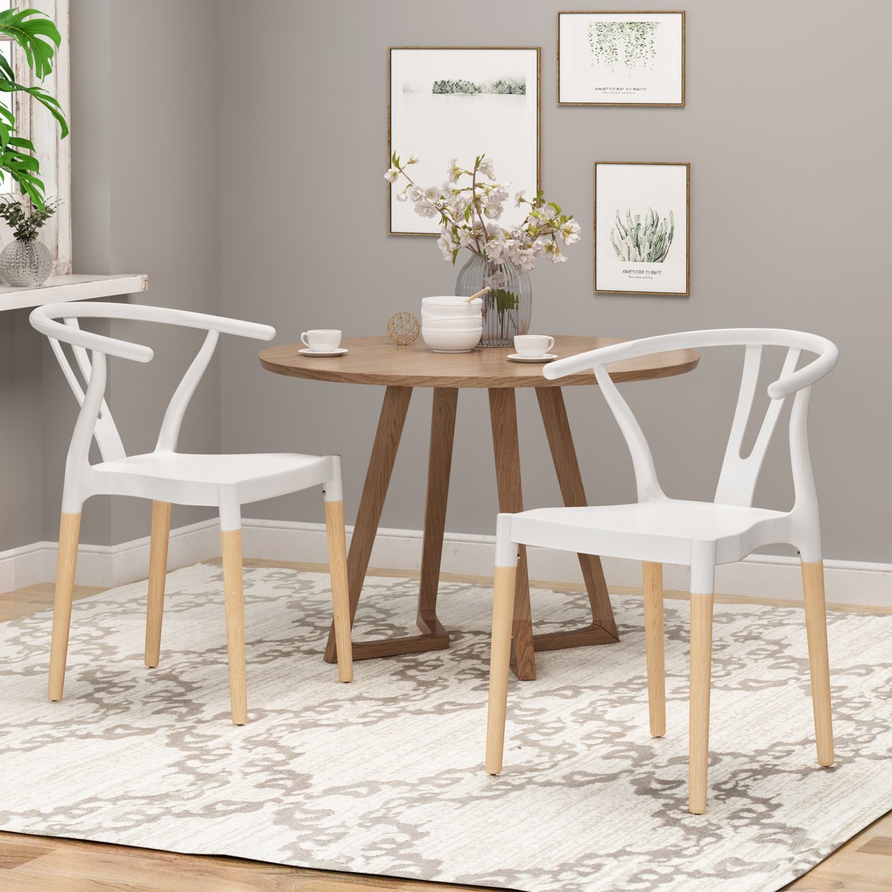 Victoria Modern Dining Chair With Beech Wood Legs (Set Of 2) - White + Natural