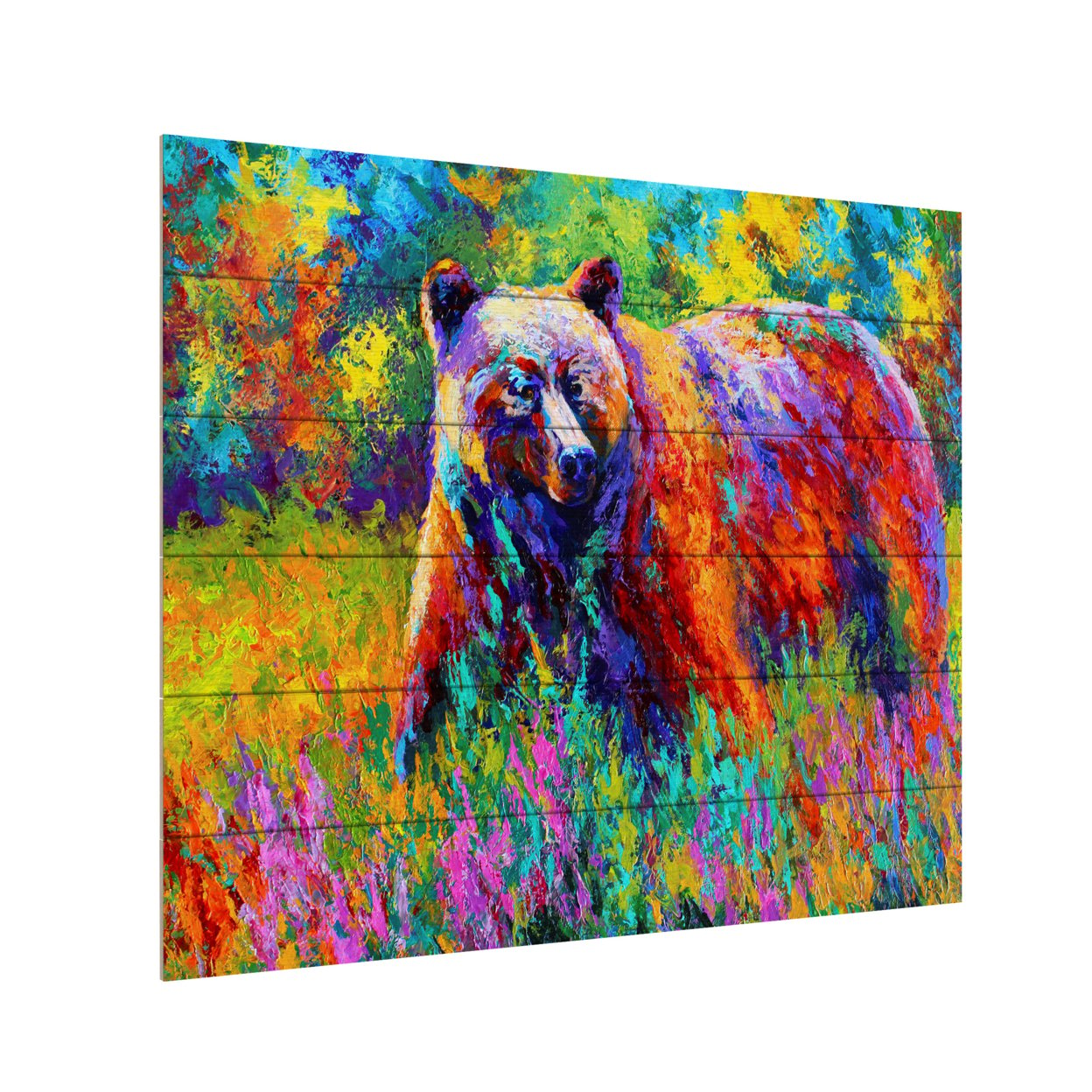 Wooden Slat Art 18 X 22 Inches Titled Grizz On Guard Ready To Hang Home Decor Picture
