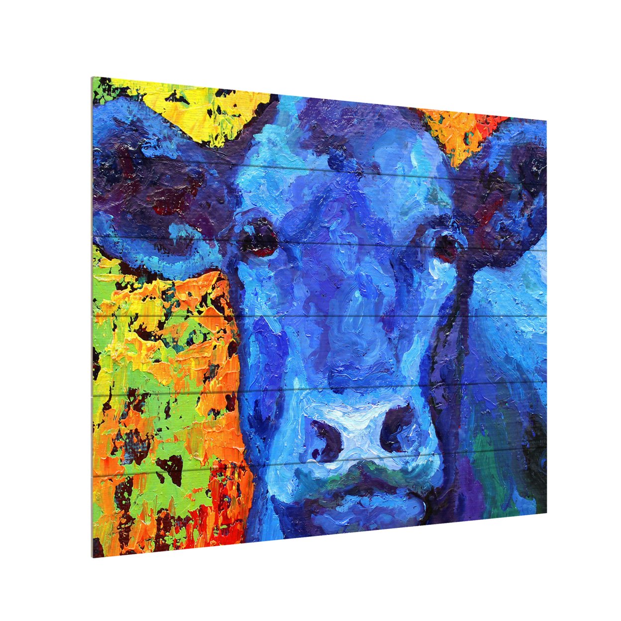 Wooden Slat Art 18 X 22 Inches Titled Blue Cow Ready To Hang Home Decor Picture