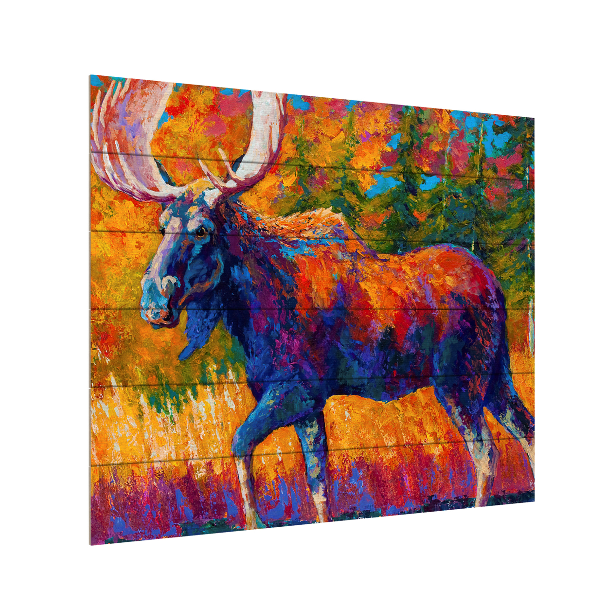 Wooden Slat Art 18 X 22 Inches Titled Moose Encounter Ready To Hang Home Decor Picture