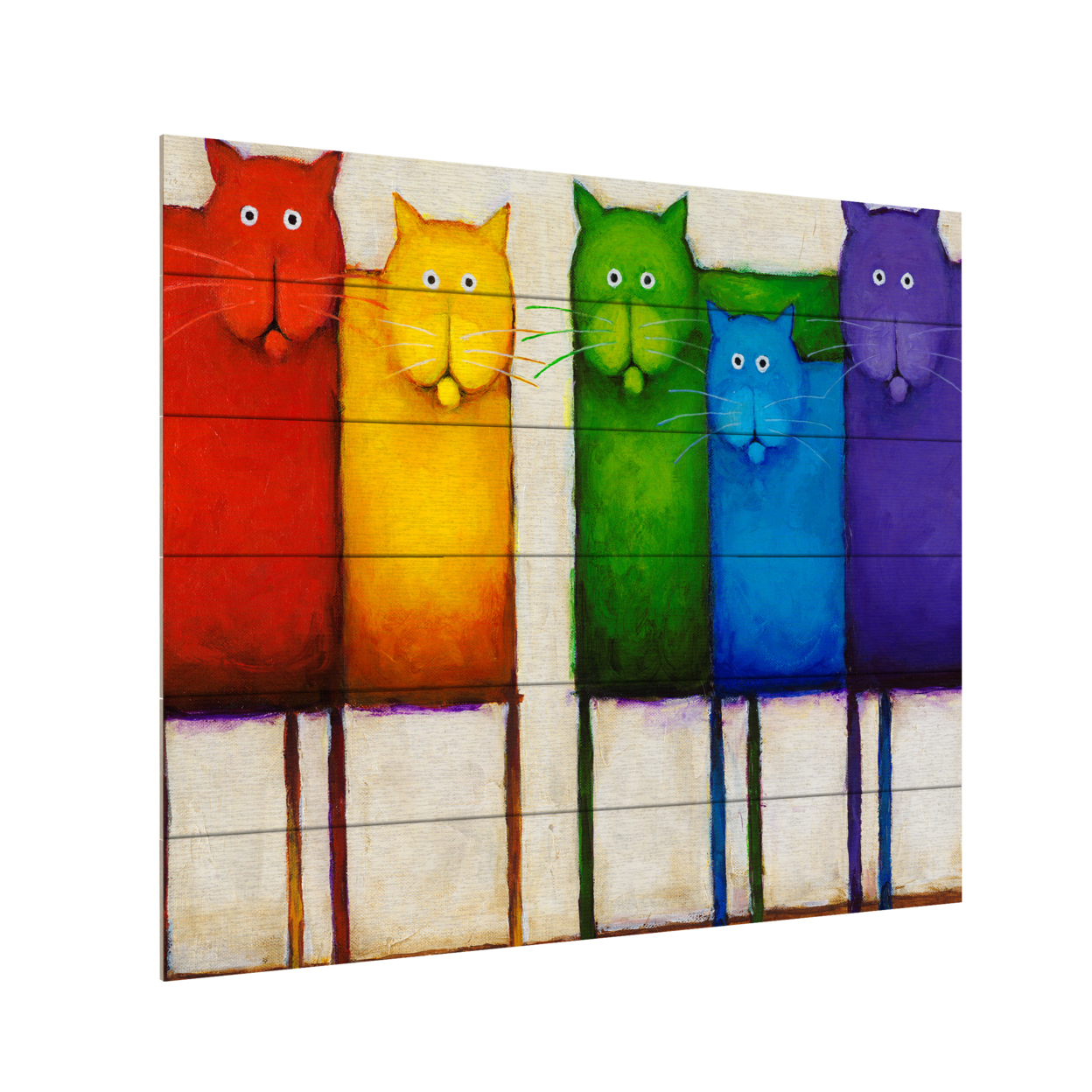 Wooden Slat Art 18 X 22 Inches Titled Rainbow Cats Ready To Hang Home Decor Picture