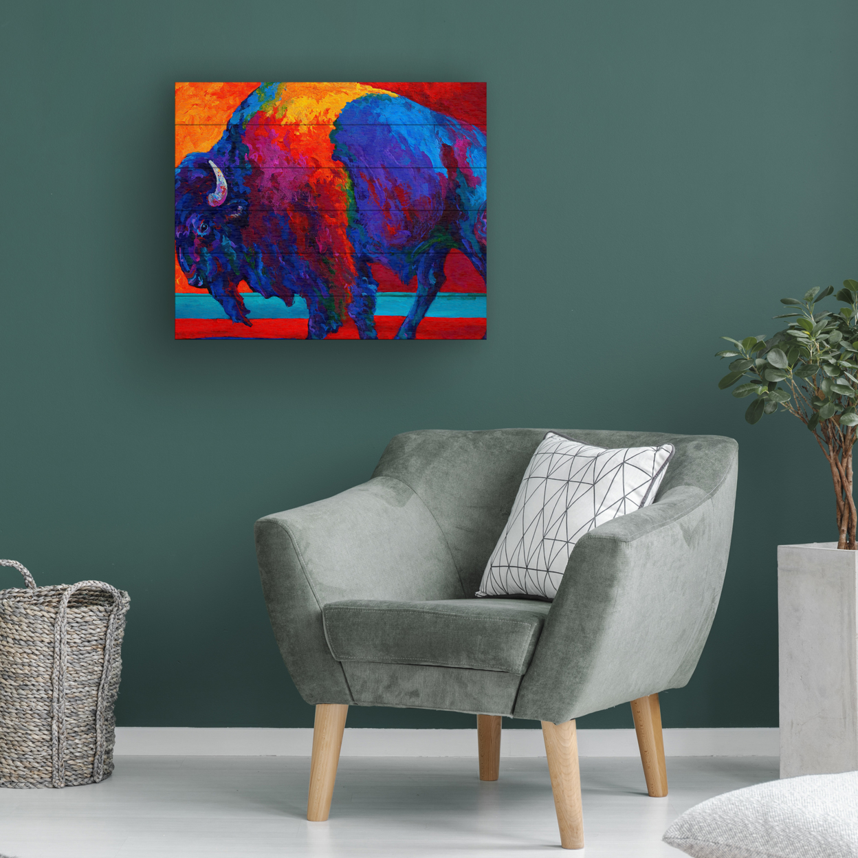 Wooden Slat Art 18 X 22 Inches Titled Abstract Bison Ready To Hang Home Decor Picture