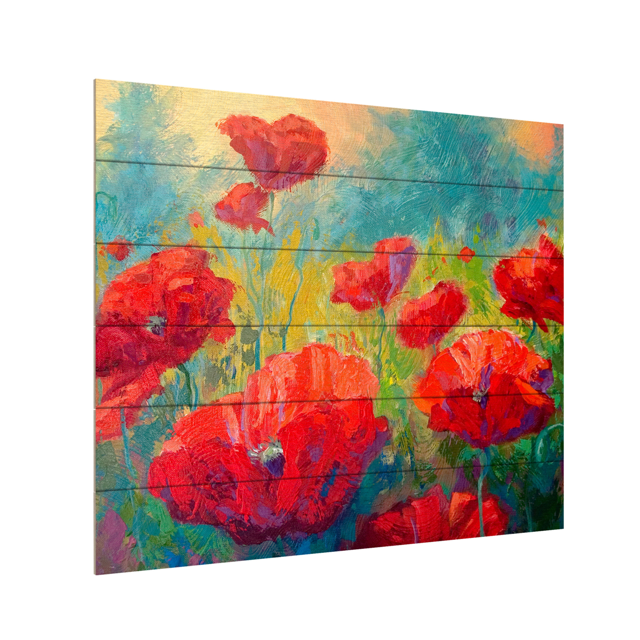 Wooden Slat Art 18 X 22 Inches Titled Field Of Poppies Ready To Hang Home Decor Picture