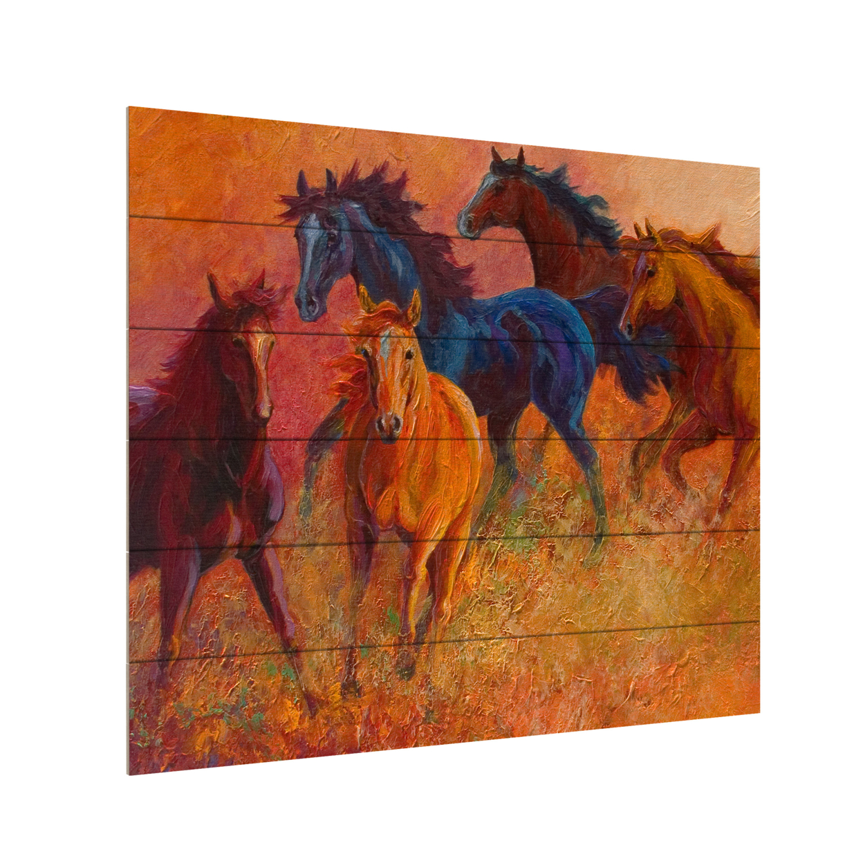 Wooden Slat Art 18 X 22 Inches Titled Free Range Horses Ready To Hang Home Decor Picture
