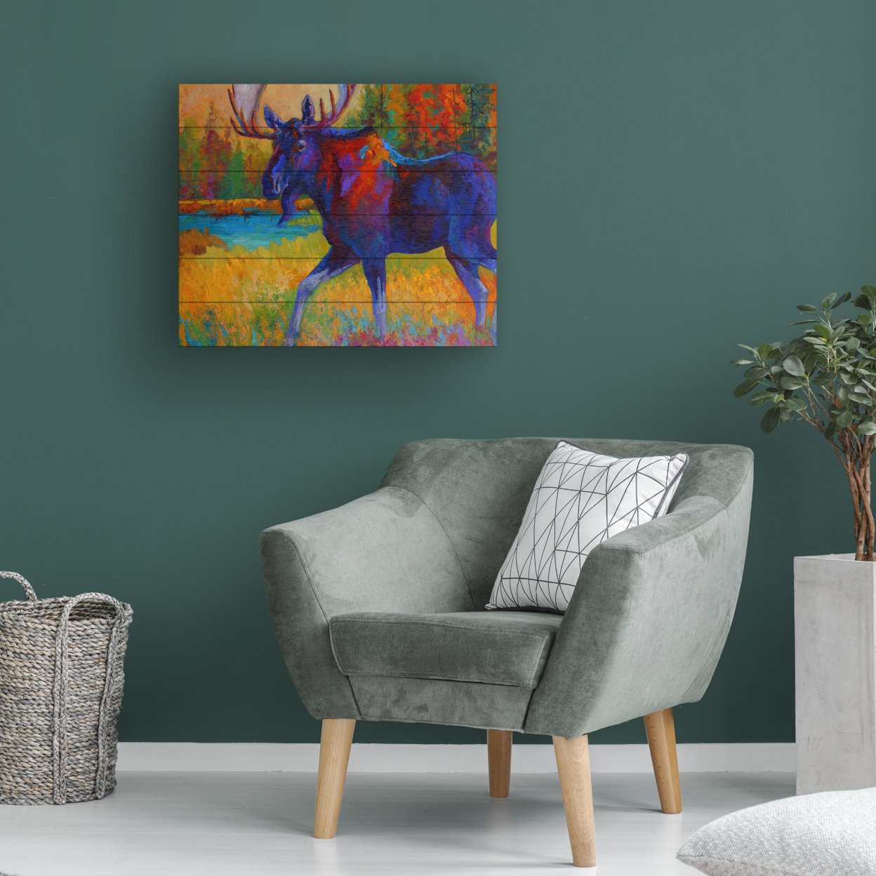 Wooden Slat Art 18 X 22 Inches Titled Majestic Moose Ready To Hang Home Decor Picture