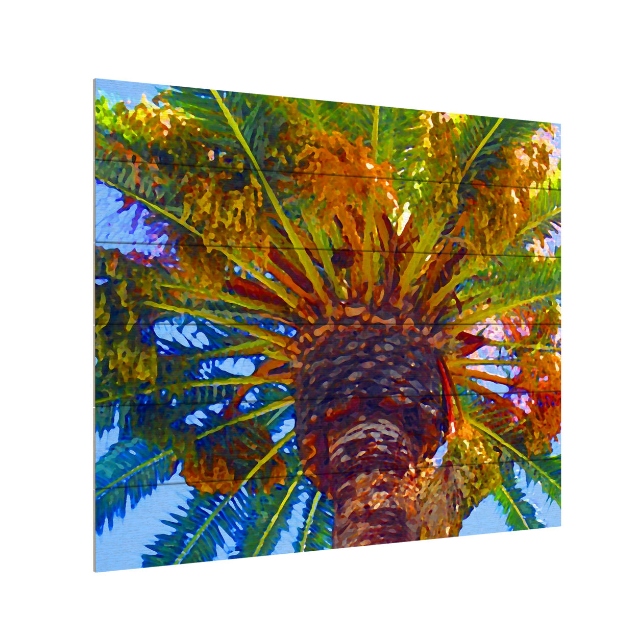 Wooden Slat Art 18 X 22 Inches Titled Palm Tree Looking Up Ready To Hang Home Decor Picture