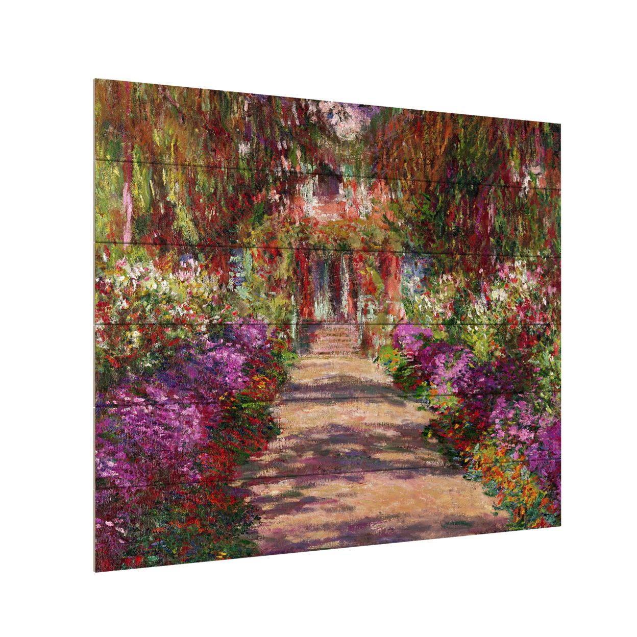 Wooden Slat Art 18 X 22 Inches Titled A Pathway In Monets Garden Ready To Hang Home Decor Picture