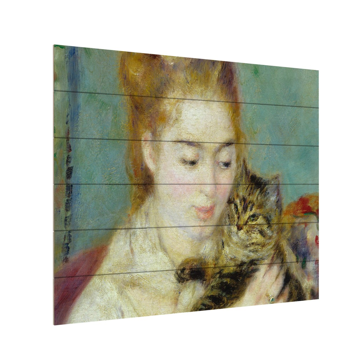 Wooden Slat Art 18 X 22 Inches Titled Woman With A Cat 1875 Ready To Hang Home Decor Picture