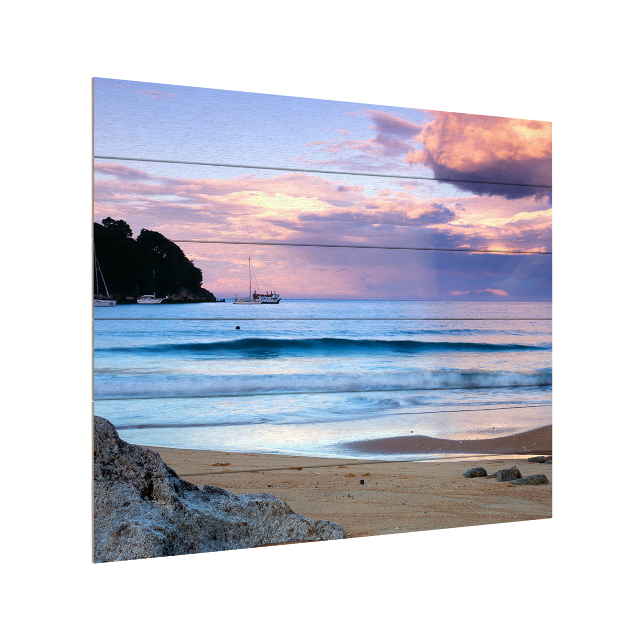 Wooden Slat Art 18 X 22 Inches Titled Kaiteriteri Sunset Ready To Hang Home Decor Picture