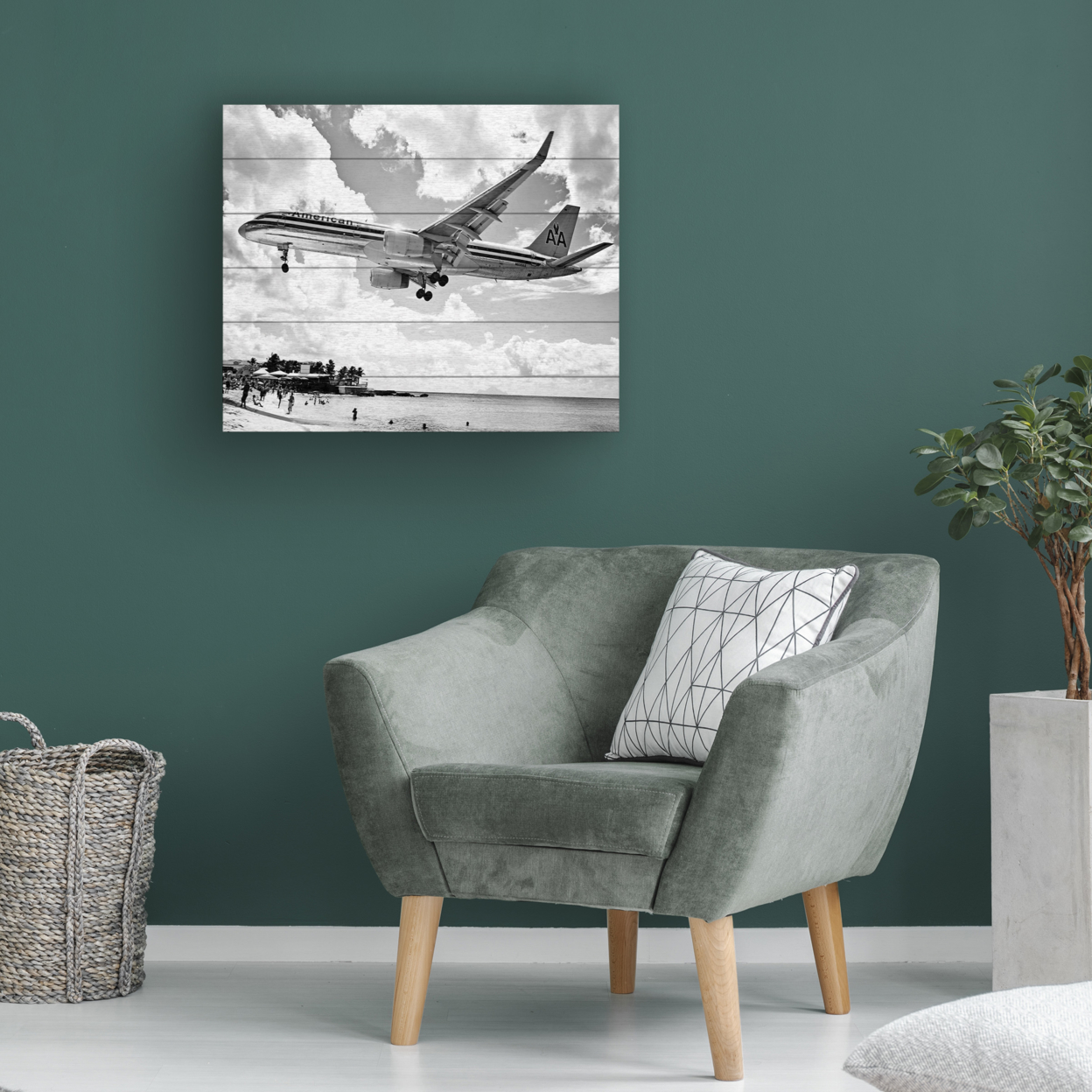 Wooden Slat Art 18 X 22 Inches Titled American Airliner Ready To Hang Home Decor Picture