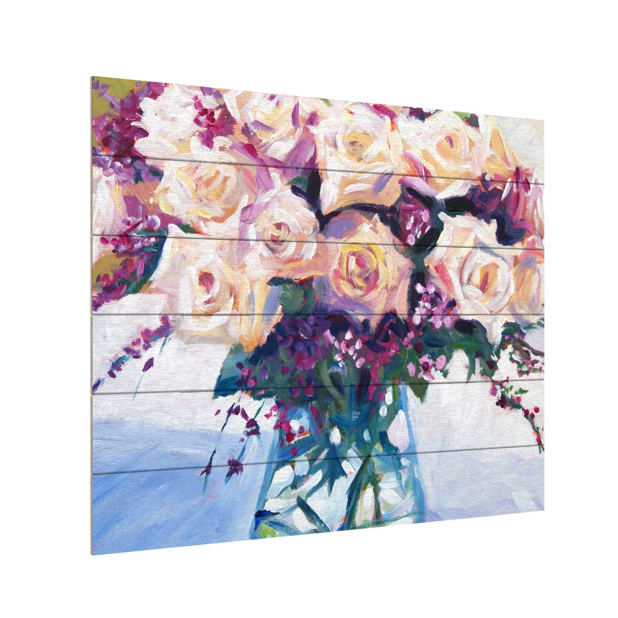 Wooden Slat Art 18 X 22 Inches Titled Roses In Glass Ready To Hang Home Decor Picture