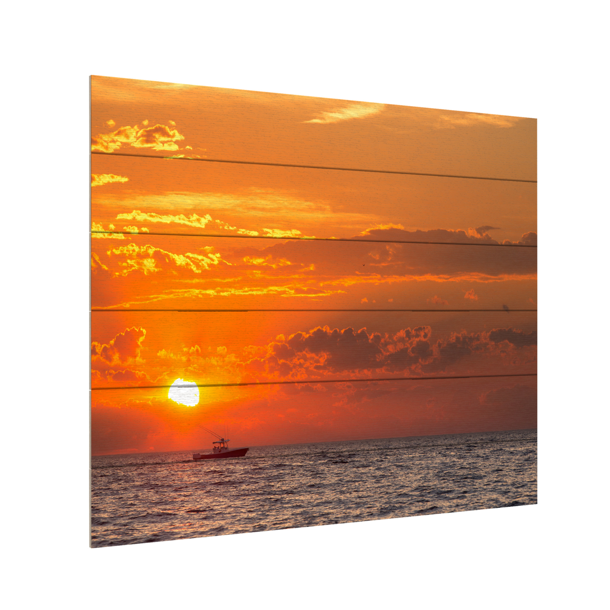 Wooden Slat Art 18 X 22 Inches Titled Fishing Boat Sunset Ready To Hang Home Decor Picture