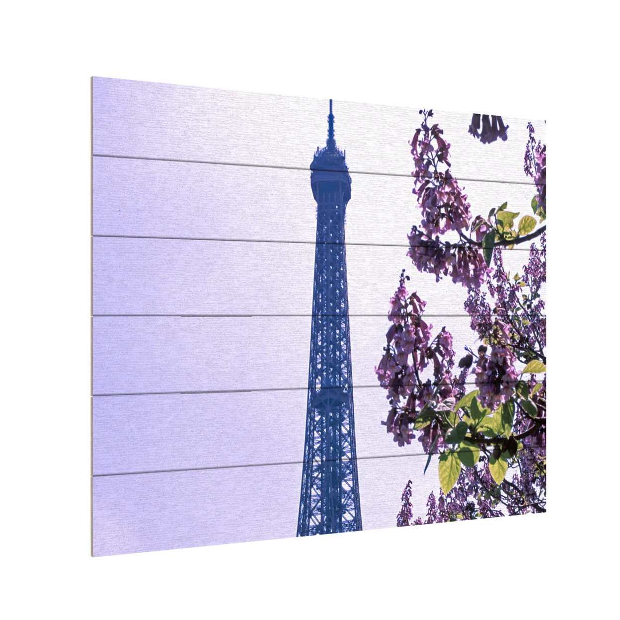 Wooden Slat Art 18 X 22 Inches Titled Eiffel Tower With Blossoms Ready To Hang Home Decor Picture