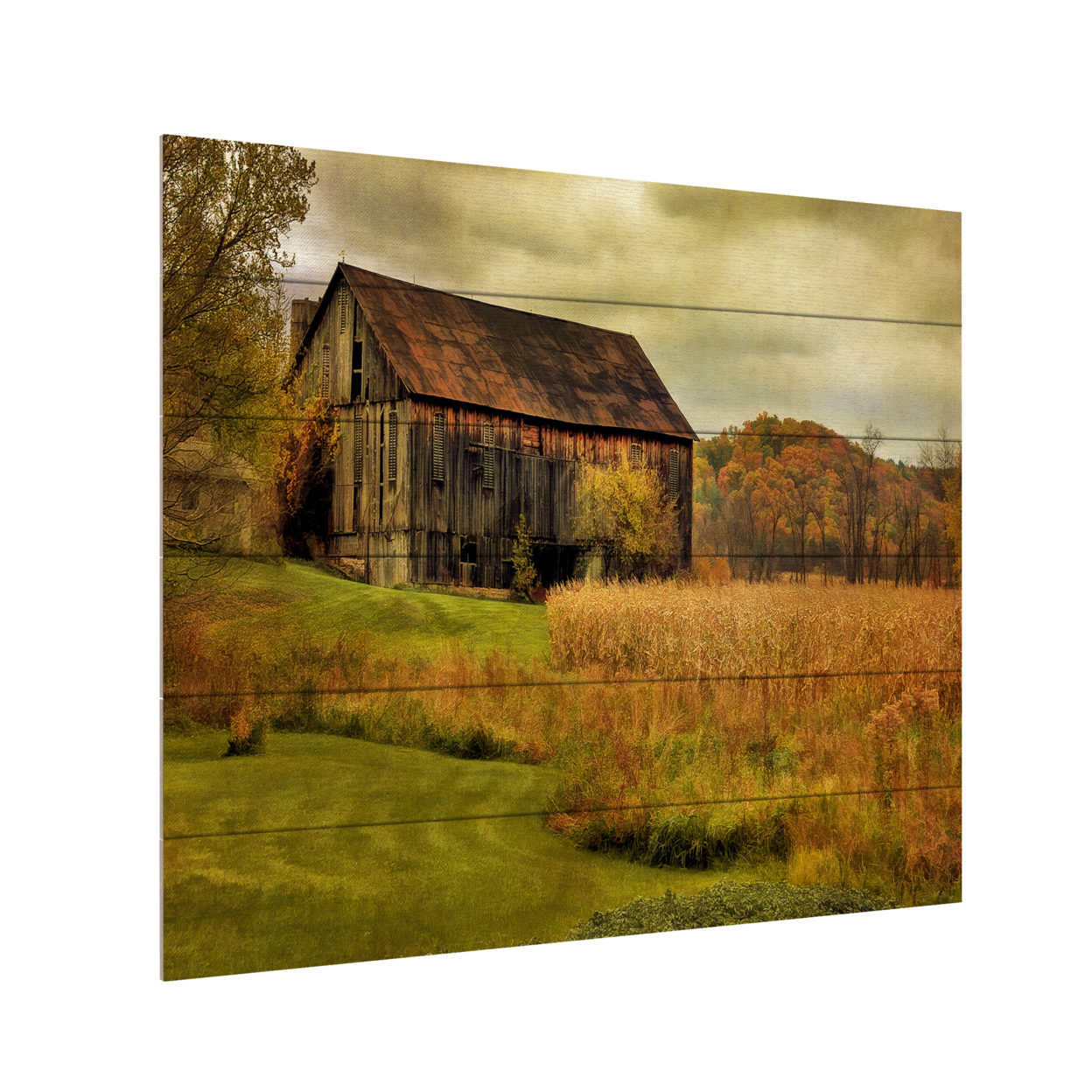Wooden Slat Art 18 X 22 Inches Titled Old Barn On Rainy Day Ready To Hang Home Decor Picture