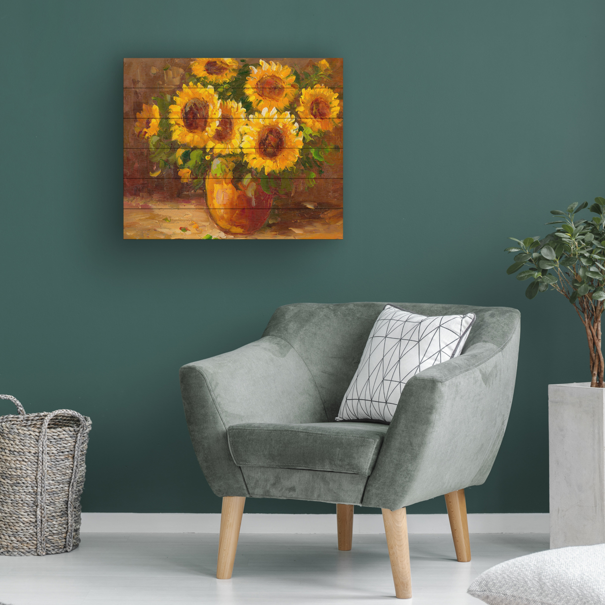 Wooden Slat Art 18 X 22 Inches Titled Sunflowers Still Life Ready To Hang Home Decor Picture