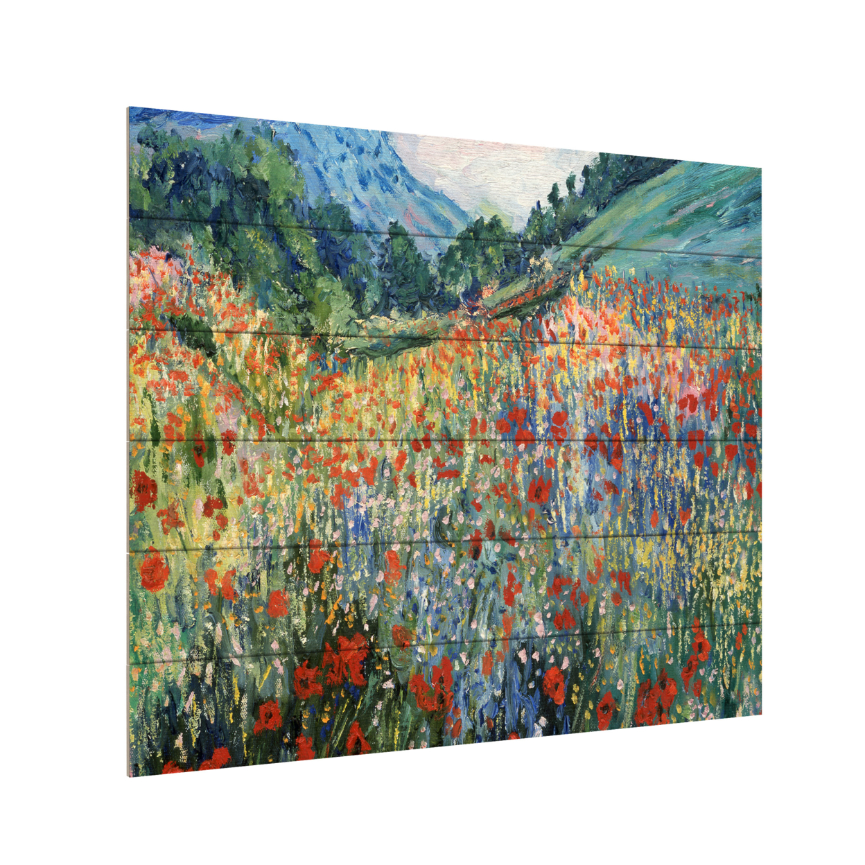 Wooden Slat Art 18 X 22 Inches Titled Field Of Wild Flowers Ready To Hang Home Decor Picture