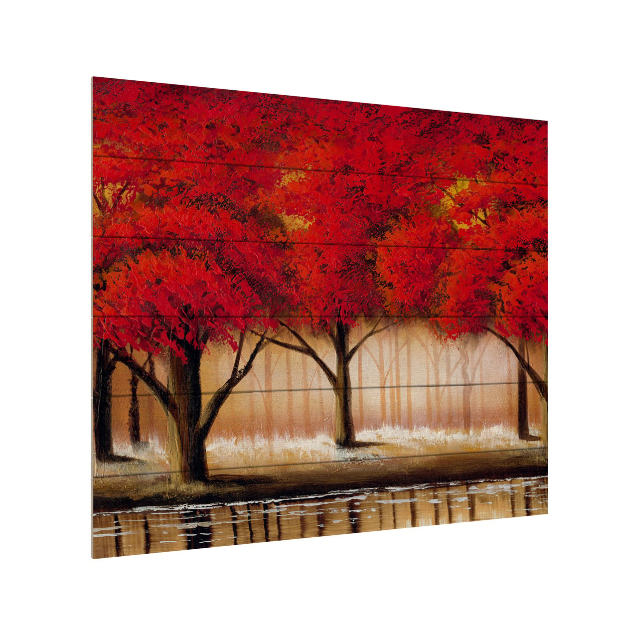 Wooden Slat Art 18 X 22 Inches Titled Parade Of Red Trees II Ready To Hang Home Decor Picture