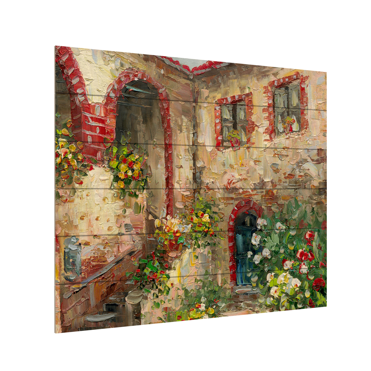Wooden Slat Art 18 X 22 Inches Titled Tuscany Courtyard Ready To Hang Home Decor Picture