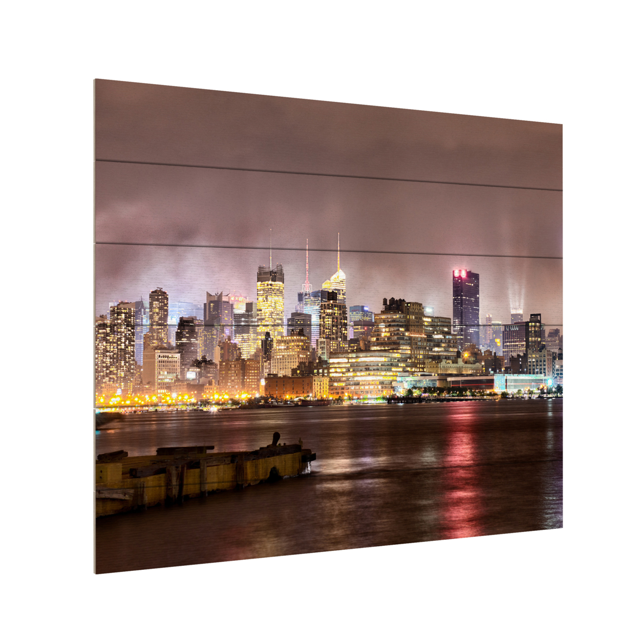 Wooden Slat Art 18 X 22 Inches Titled Midtown Manhatten Over The Hudson River Ready To Hang Home Decor Picture