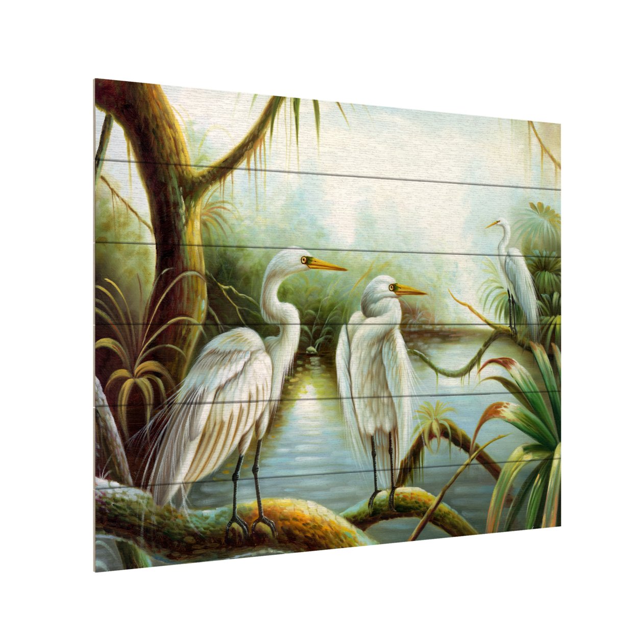 Wooden Slat Art 18 X 22 Inches Titled Three Herons Ready To Hang Home Decor Picture