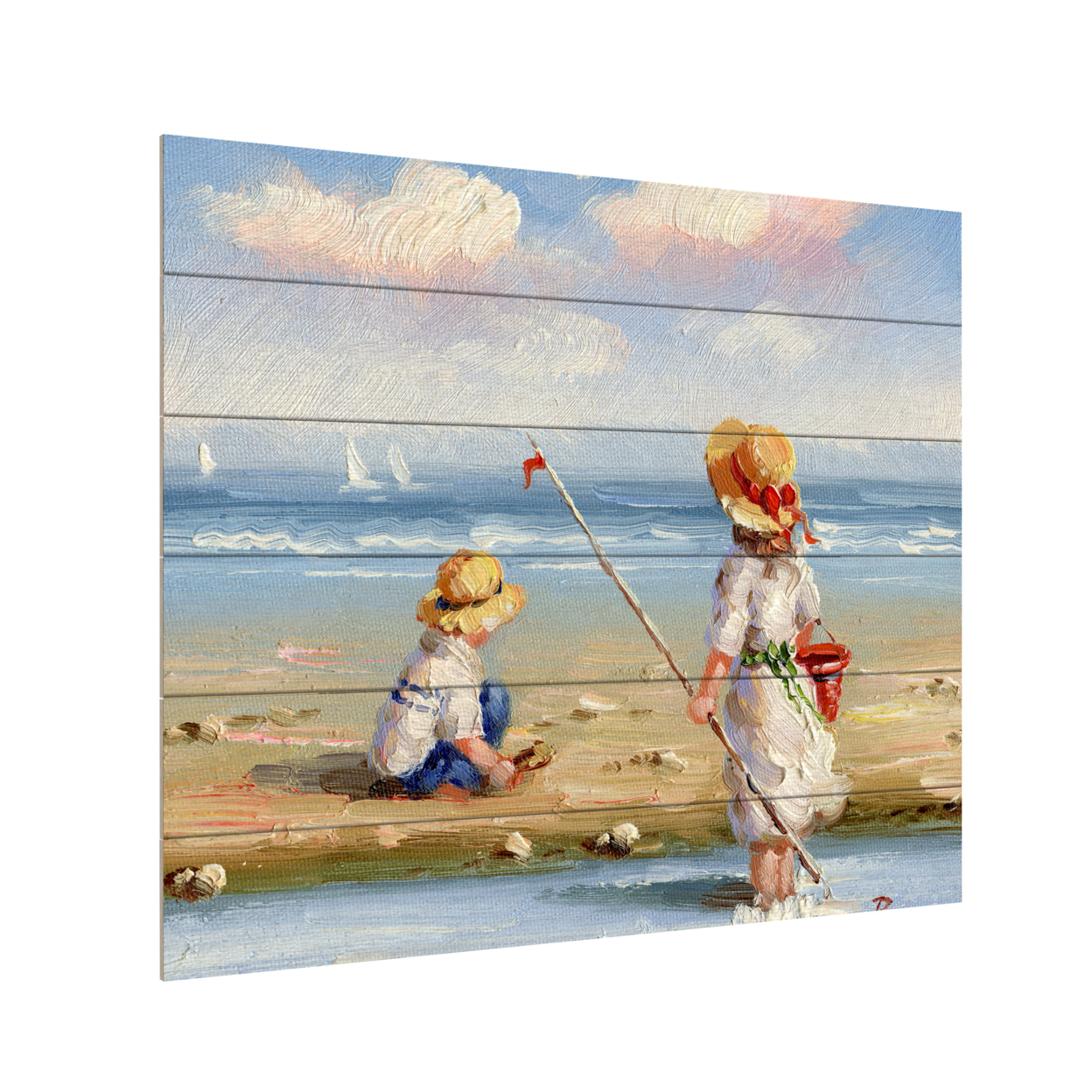 Wooden Slat Art 18 X 22 Inches Titled At The Beach III Ready To Hang Home Decor Picture