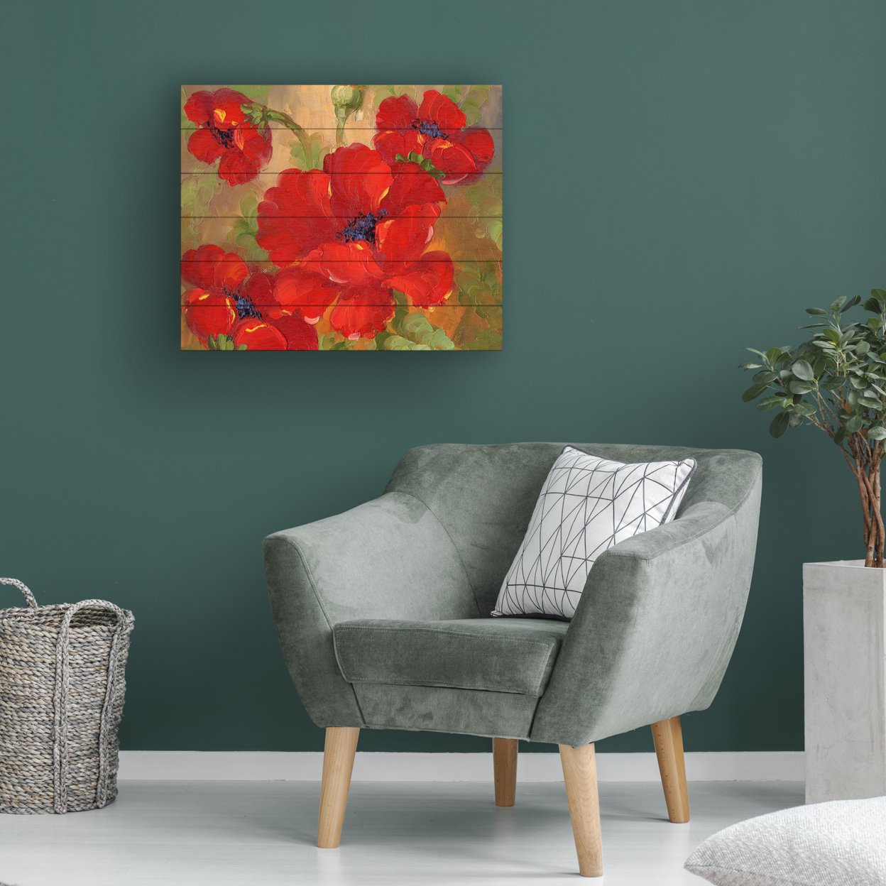 Wooden Slat Art 18 X 22 Inches Titled Poppies Ready To Hang Home Decor Picture
