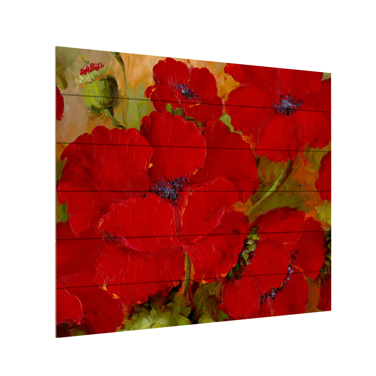 Wooden Slat Art 18 X 22 Inches Titled Poppies 2 Ready To Hang Home Decor Picture