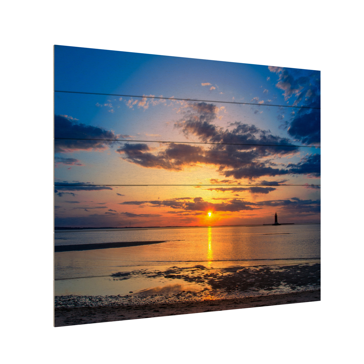 Wooden Slat Art 18 X 22 Inches Titled Sunset Breakwater Lighthouse Ready To Hang Home Decor Picture