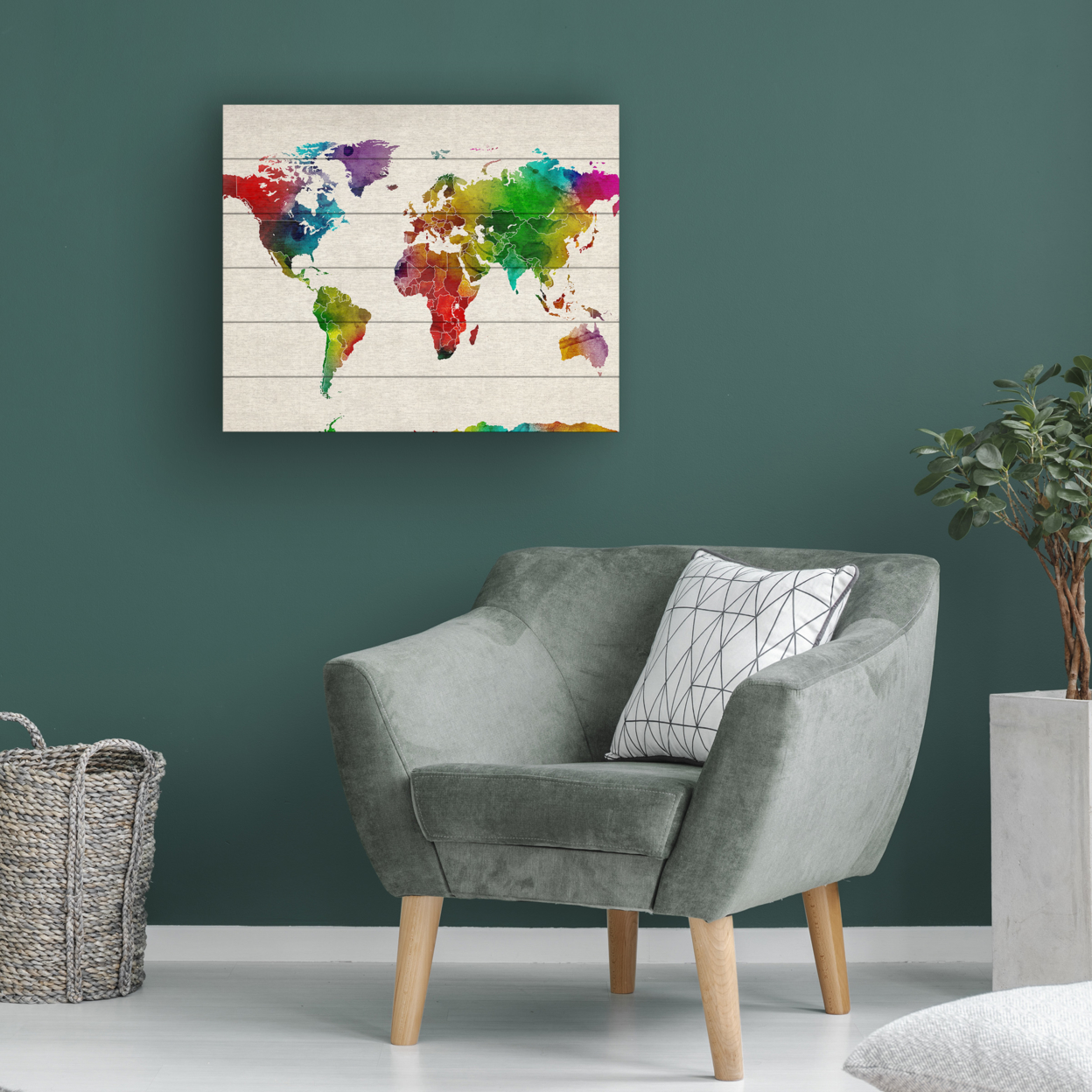 Wooden Slat Art 18 X 22 Inches Titled Watercolor World Map II Ready To Hang Home Decor Picture