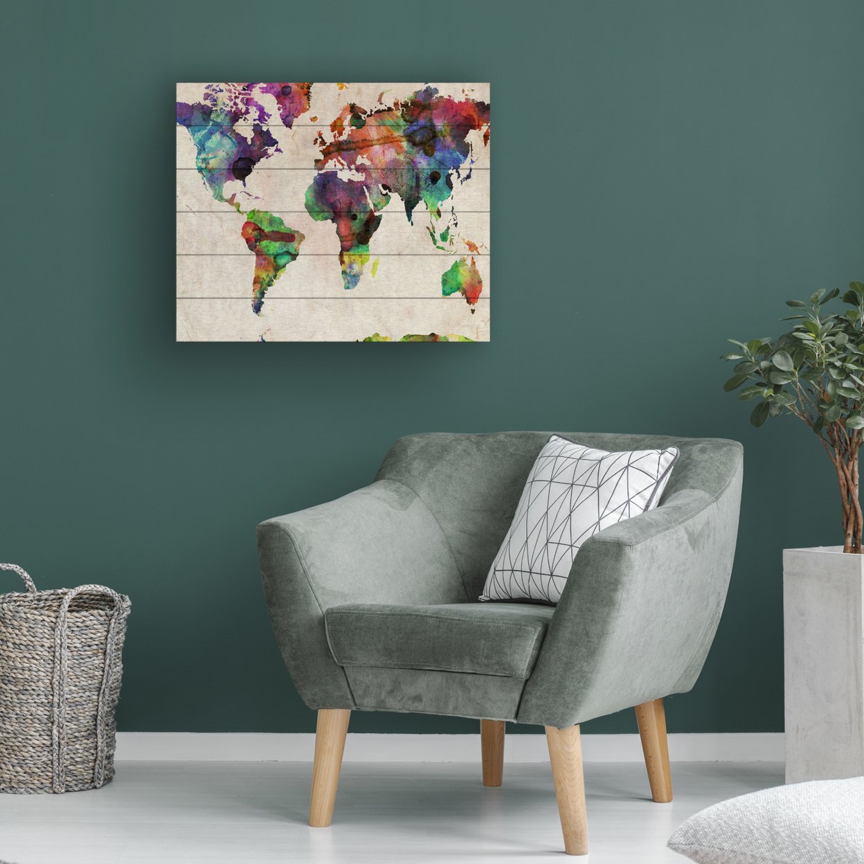 Wooden Slat Art 18 X 22 Inches Titled Urban Watercolor World Map Ready To Hang Home Decor Picture
