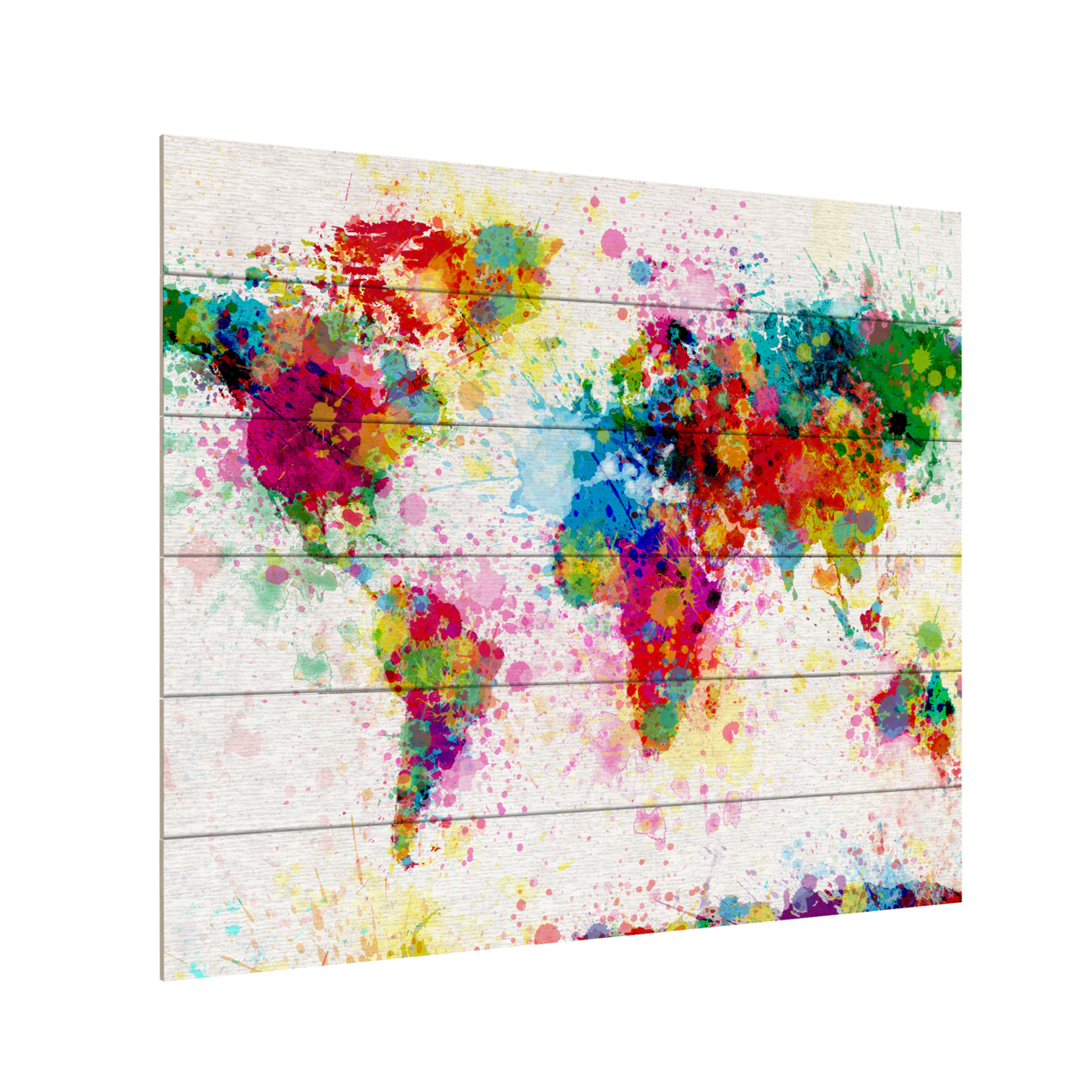 Wooden Slat Art 18 X 22 Inches Titled Paint Splashes World Map Ready To Hang Home Decor Picture