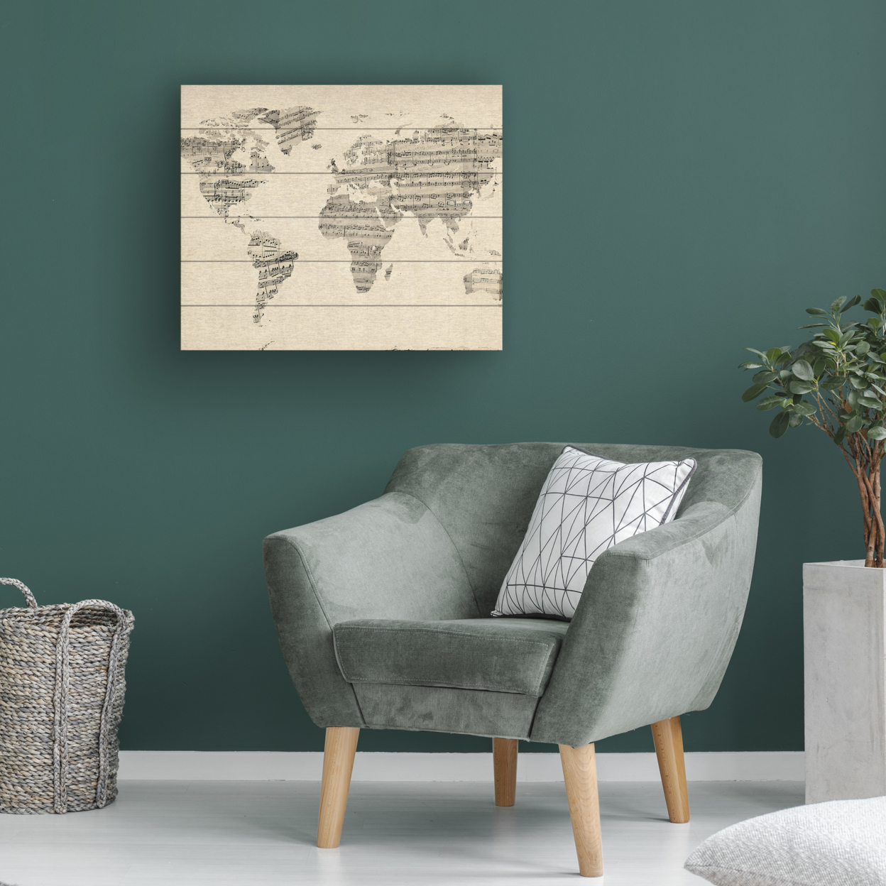 Wooden Slat Art 18 X 22 Inches Titled Old Sheet Music World Map Ready To Hang Home Decor Picture