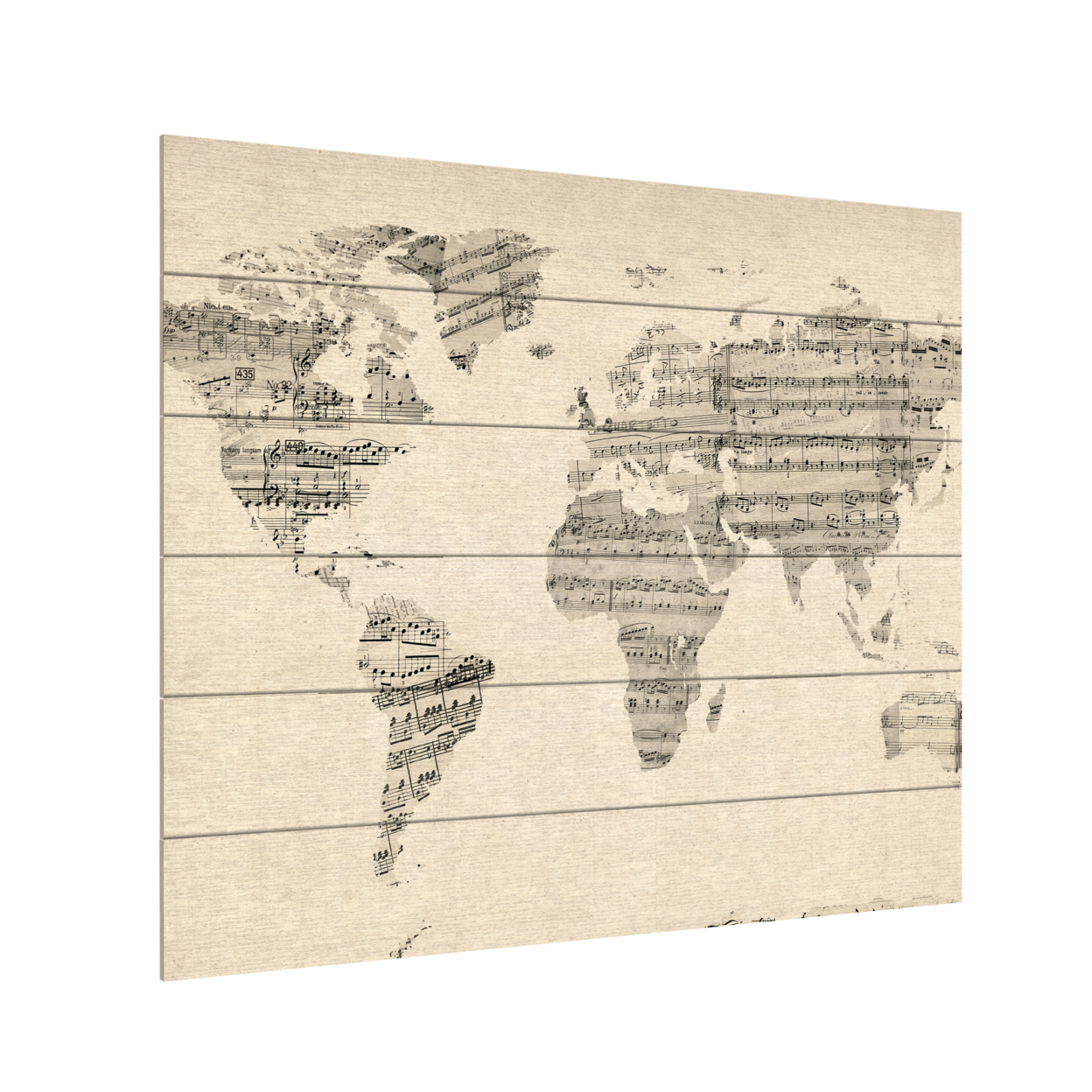 Wooden Slat Art 18 X 22 Inches Titled Old Sheet Music World Map Ready To Hang Home Decor Picture