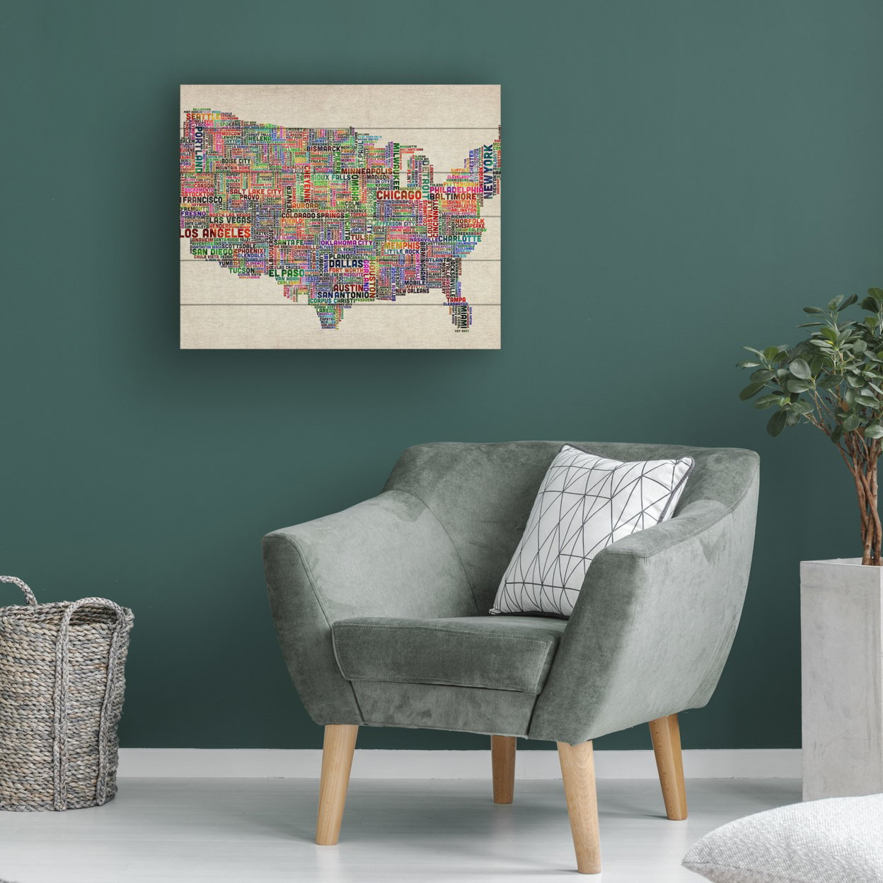 Wooden Slat Art 18 X 22 Inches Titled US Cities Text Map VI Ready To Hang Home Decor Picture